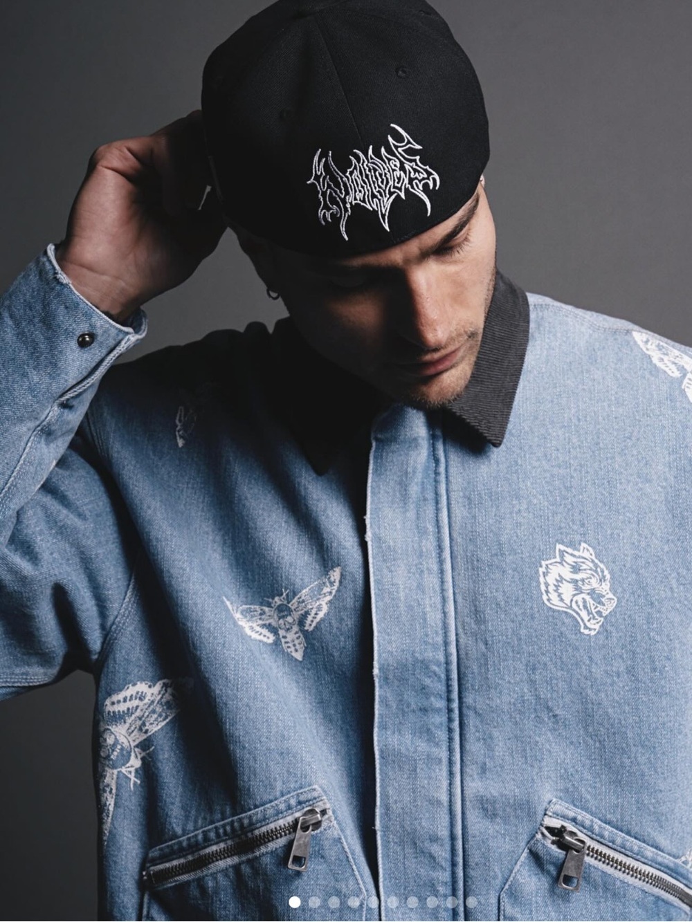 RARE Darc Sport Fly With Me Limited Edition wolves & Moths Denim Bomber, Small